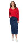 4465 RICH RED  Silky Superfine Merino Button Cuff V Neck Top