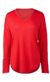 4465 RICH RED  Silky Superfine Merino Button Cuff V Neck Top