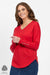 4465 RICH RED  Silky Superfine Merino Button Cuff V Neck Top