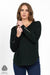 4465 TUI GREEN Silky Superfine Merino Button Cuff V Neck Top