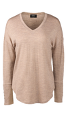 4465 COFFEE CREAM Silky Superfine Merino Button Cuff V Neck Top