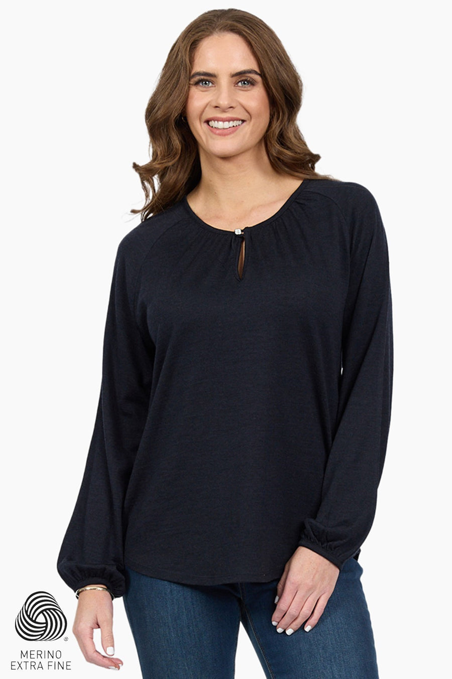 4466 DEEP NAVY Silky Superfine Merino Keyhole Top