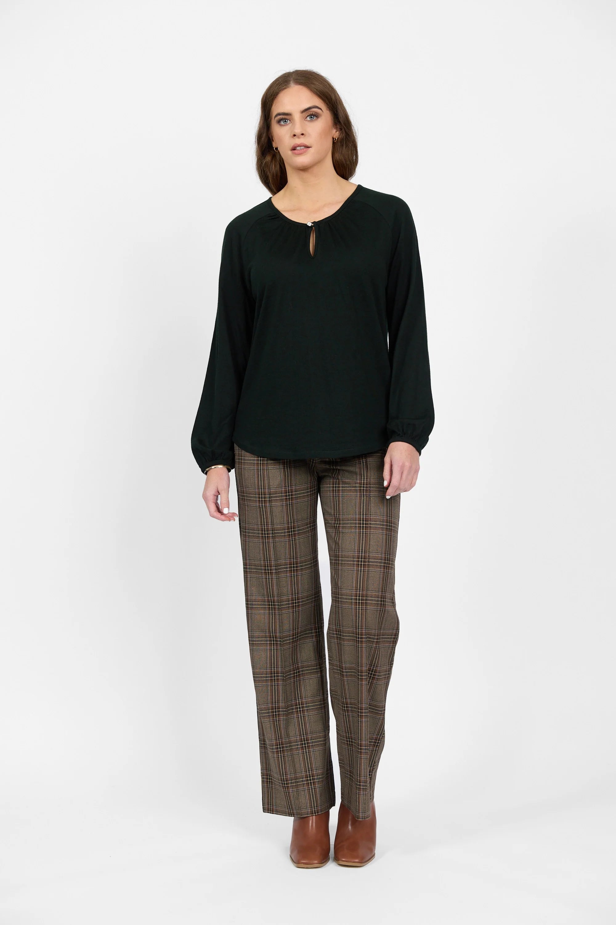 4466 TUI GREEN Silky Superfine Merino Keyhole Top