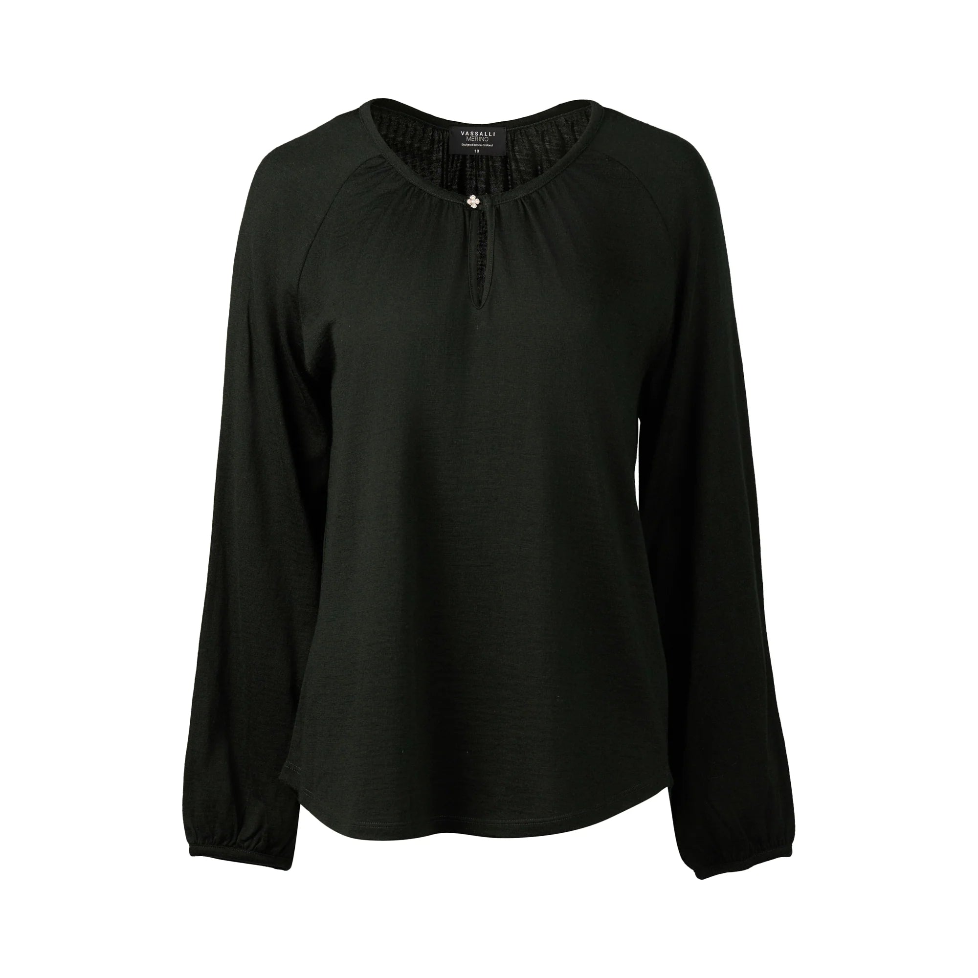 4466 BLACK Silky Superfine Merino Keyhole Top