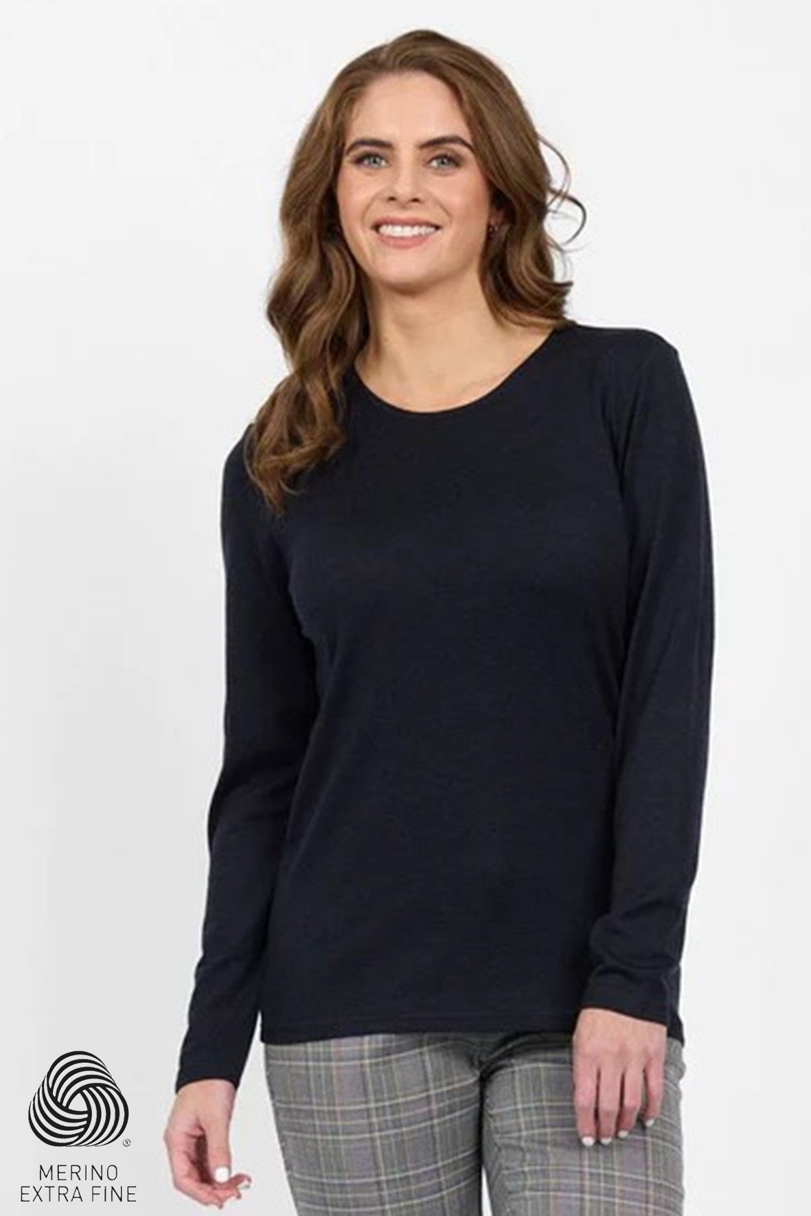 4467 DEEP NAVY Silky Superfine Easy Fit Merino Crew Neck