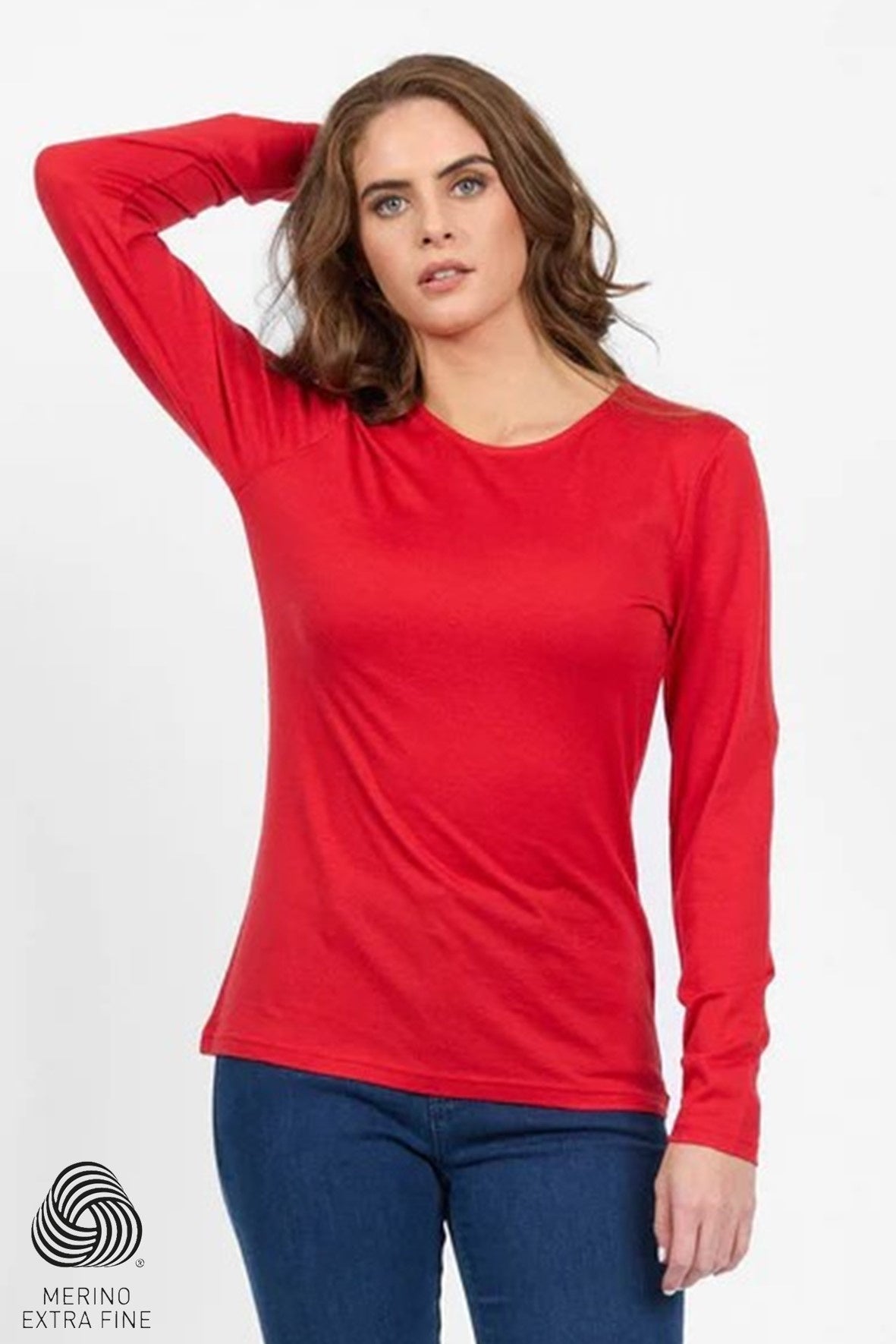 4467 RICH RED Silky Superfine Easy Fit Merino Crew Neck