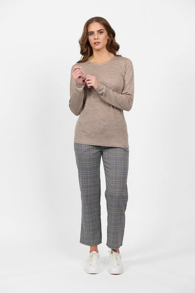 4467 COFFEE CREAM Silky Superfine Easy Fit Merino Crew Neck