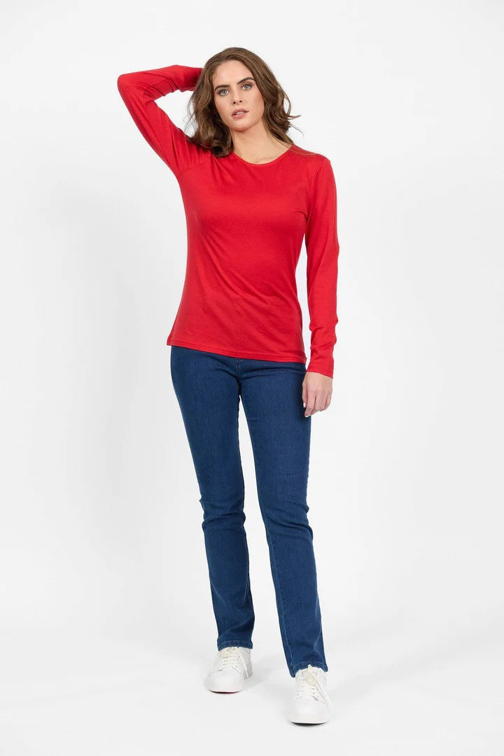 4467 RICH RED Silky Superfine Easy Fit Merino Crew Neck