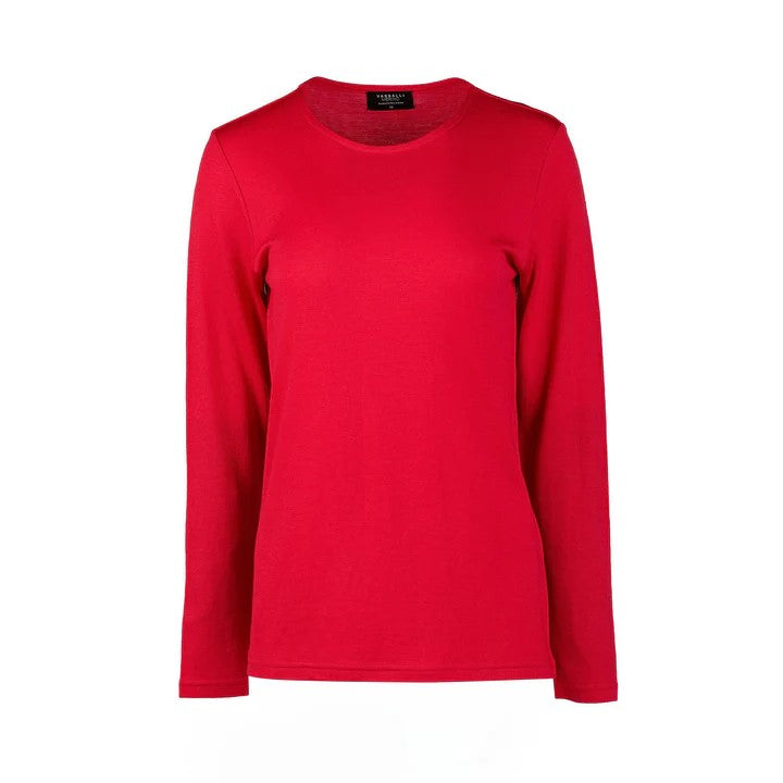 4467 RICH RED Silky Superfine Easy Fit Merino Crew Neck