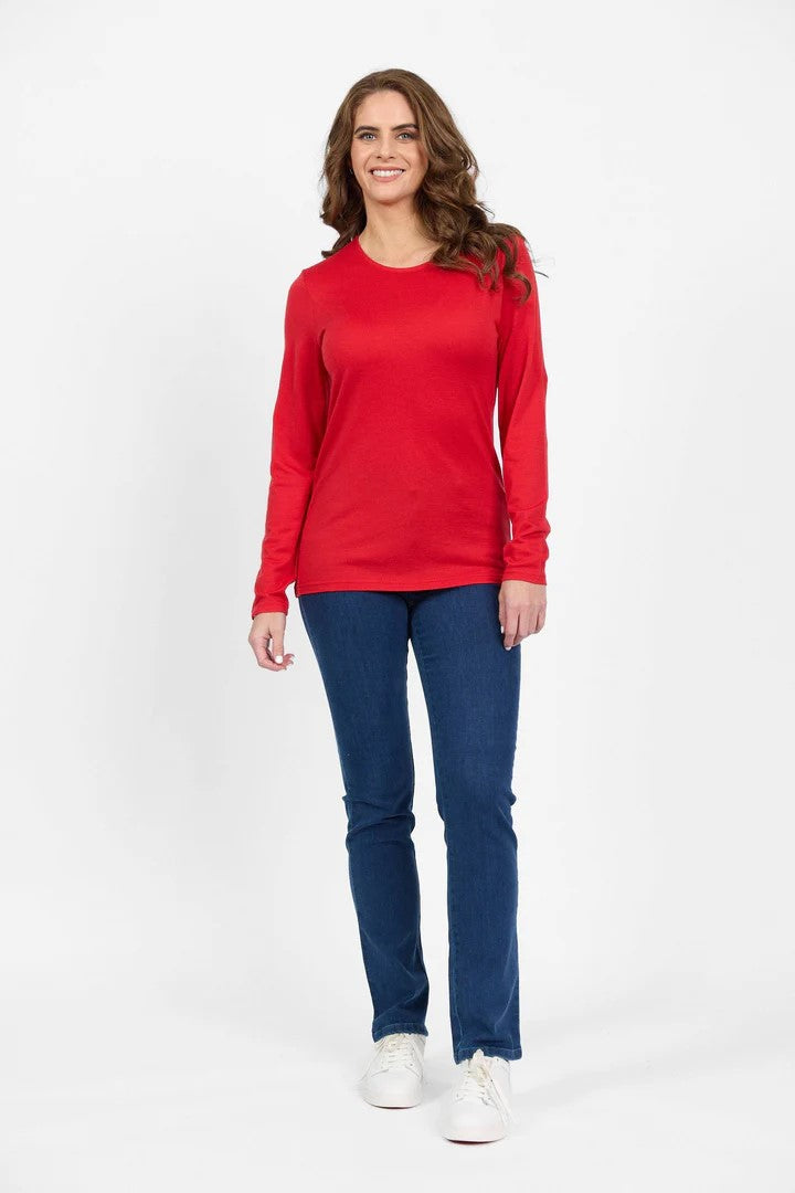 4467 RICH RED Silky Superfine Easy Fit Merino Crew Neck