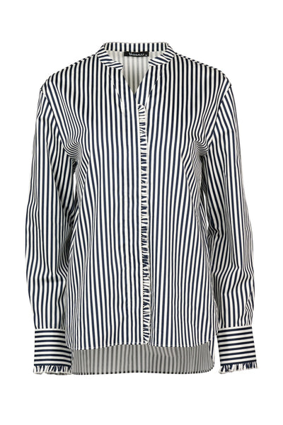 4471 Crisp Cotton Stripe Ruffle Shirt
