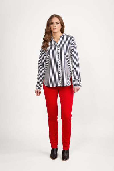 4471 Crisp Cotton Stripe Ruffle Shirt