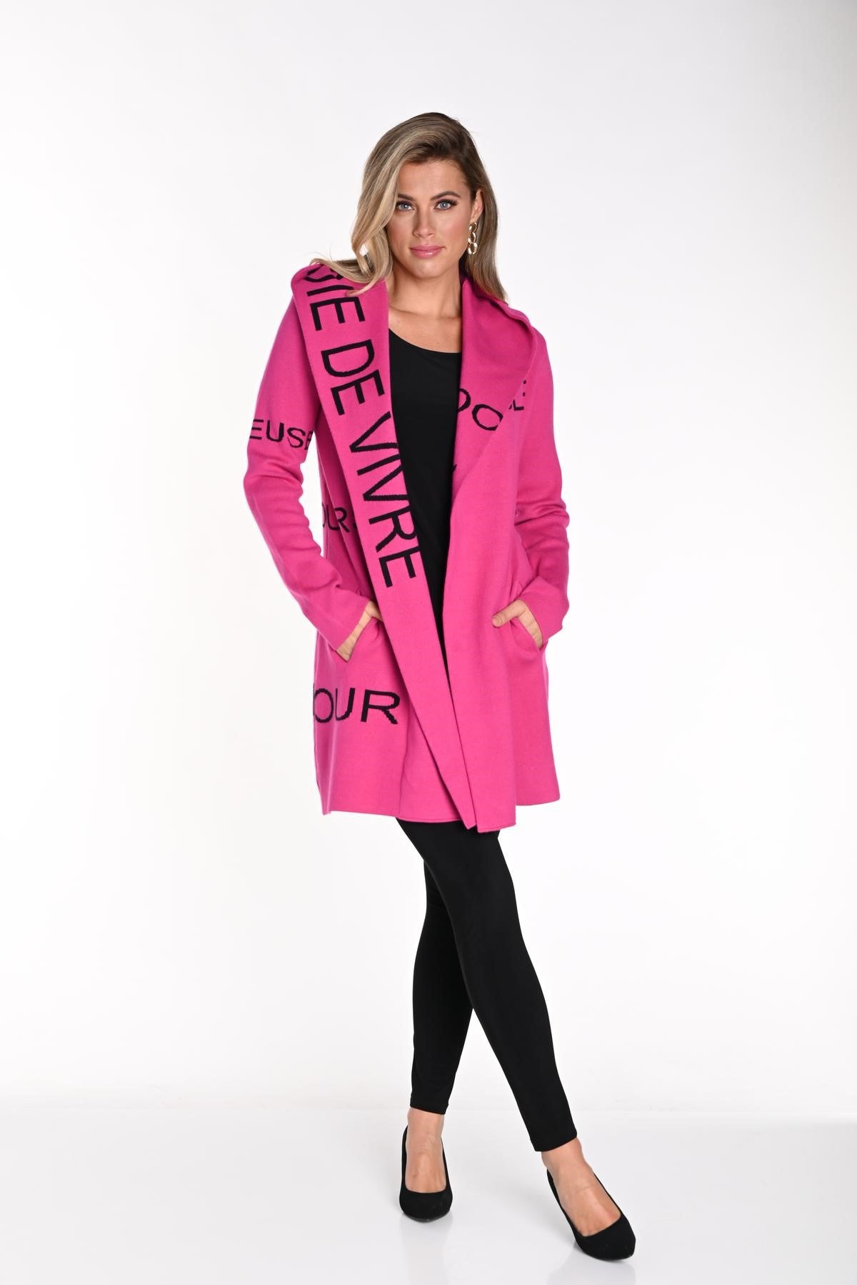 214144U Fuchsia Rayon Blend Cardigan Coat With Hood