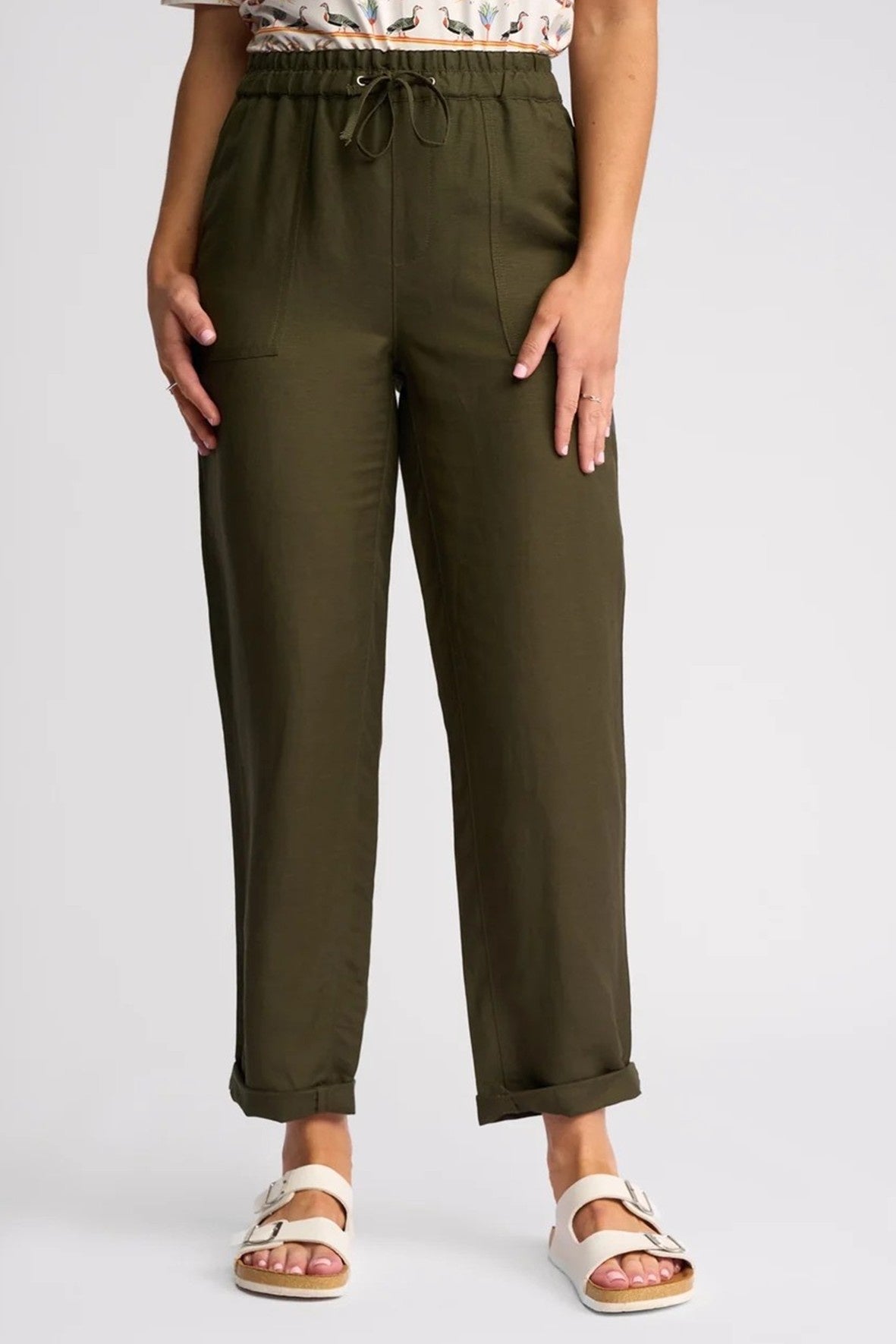 VS5016 KHAKI Linen Viscose 7/8 Weekend Cafe Pant