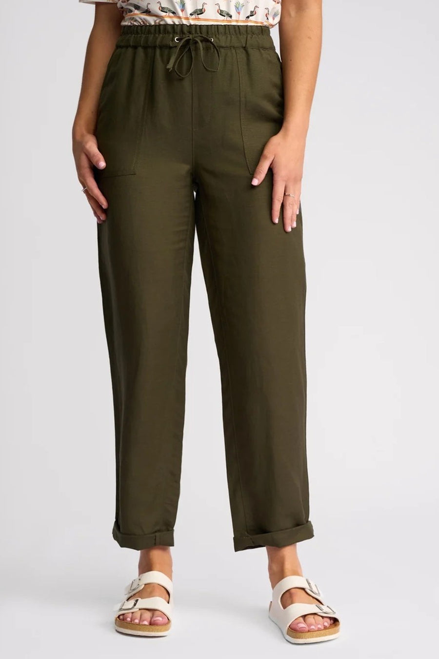 VS5016 KHAKI Linen Viscose 7/8 Weekend Cafe Pant