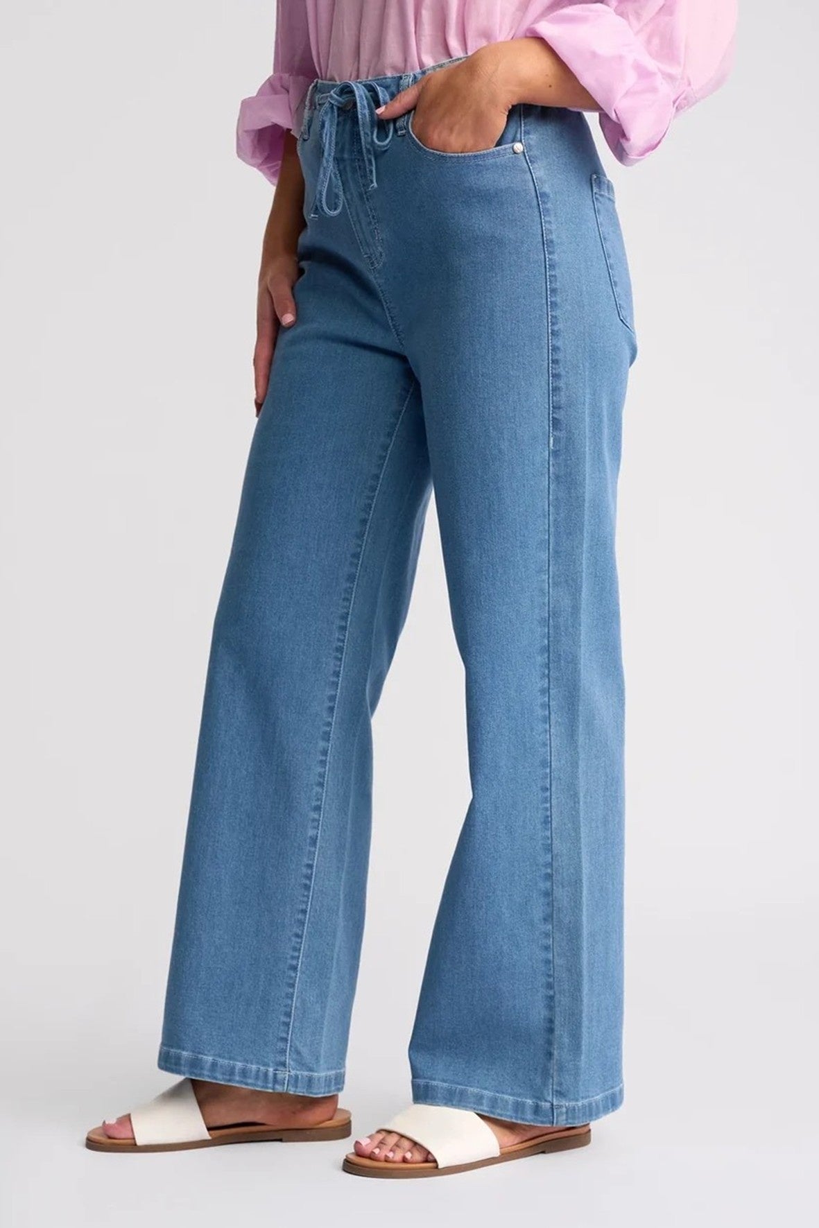 VS5062 Tie Front Washer Finish Wide Leg Soft Jean