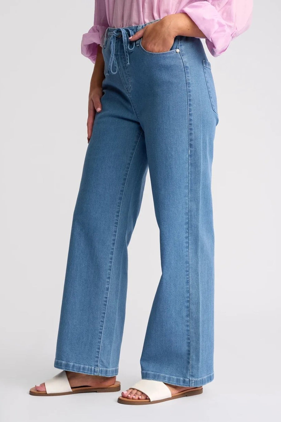 VS5062 Tie Front Washer Finish Wide Leg Soft Jean