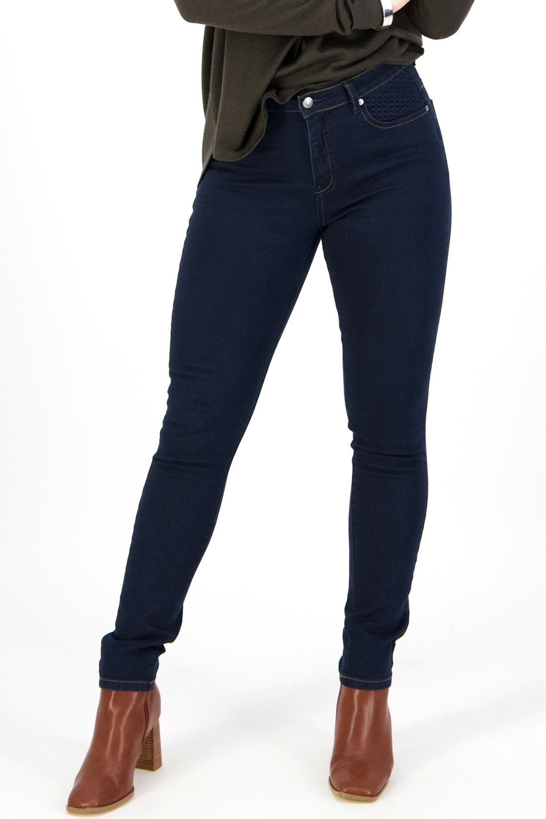 5535 INDIGO Skinny Leg Stretch Jean with Pocket Embroidery