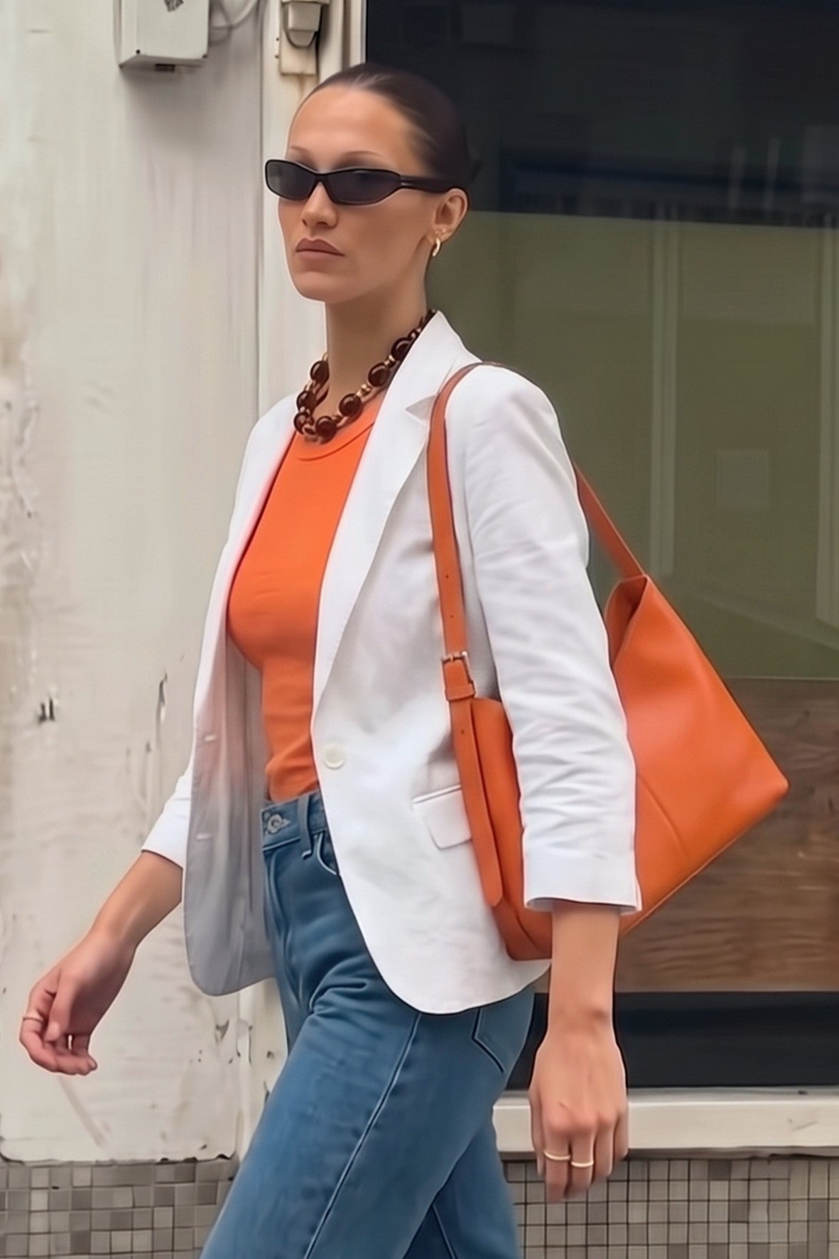 KN6054 WHITE Stretch Denim Rouched Sleeve Blazer