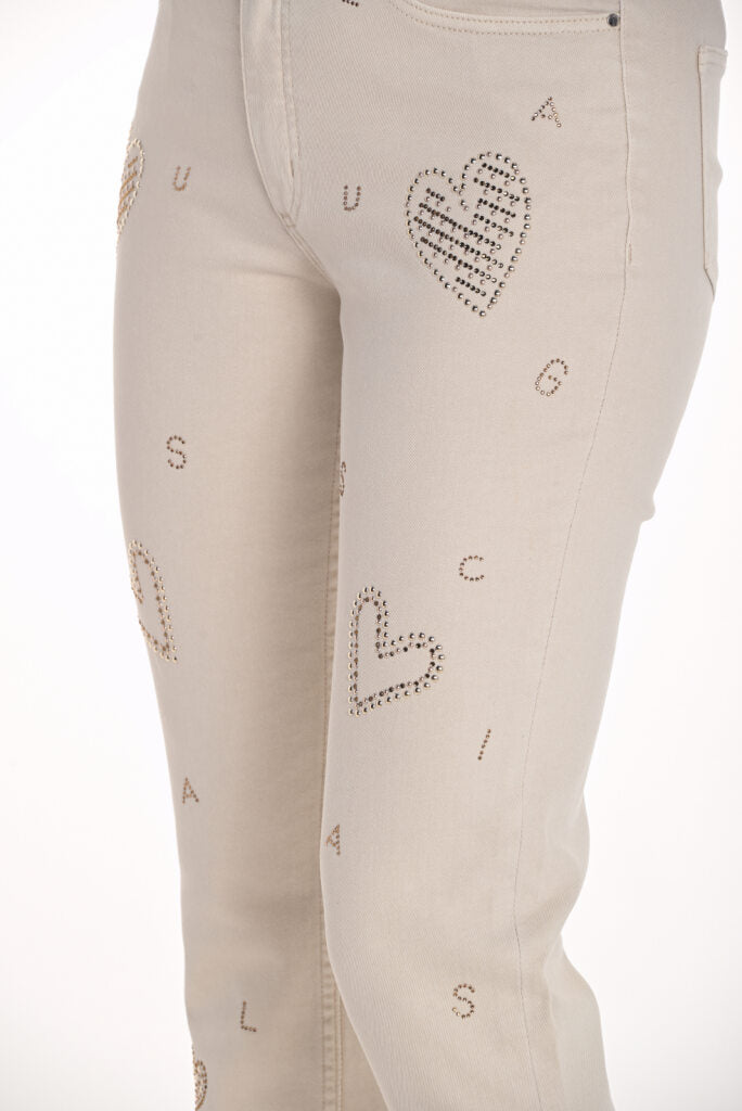 251527 Heart Embellished Sand 7/8 Jean