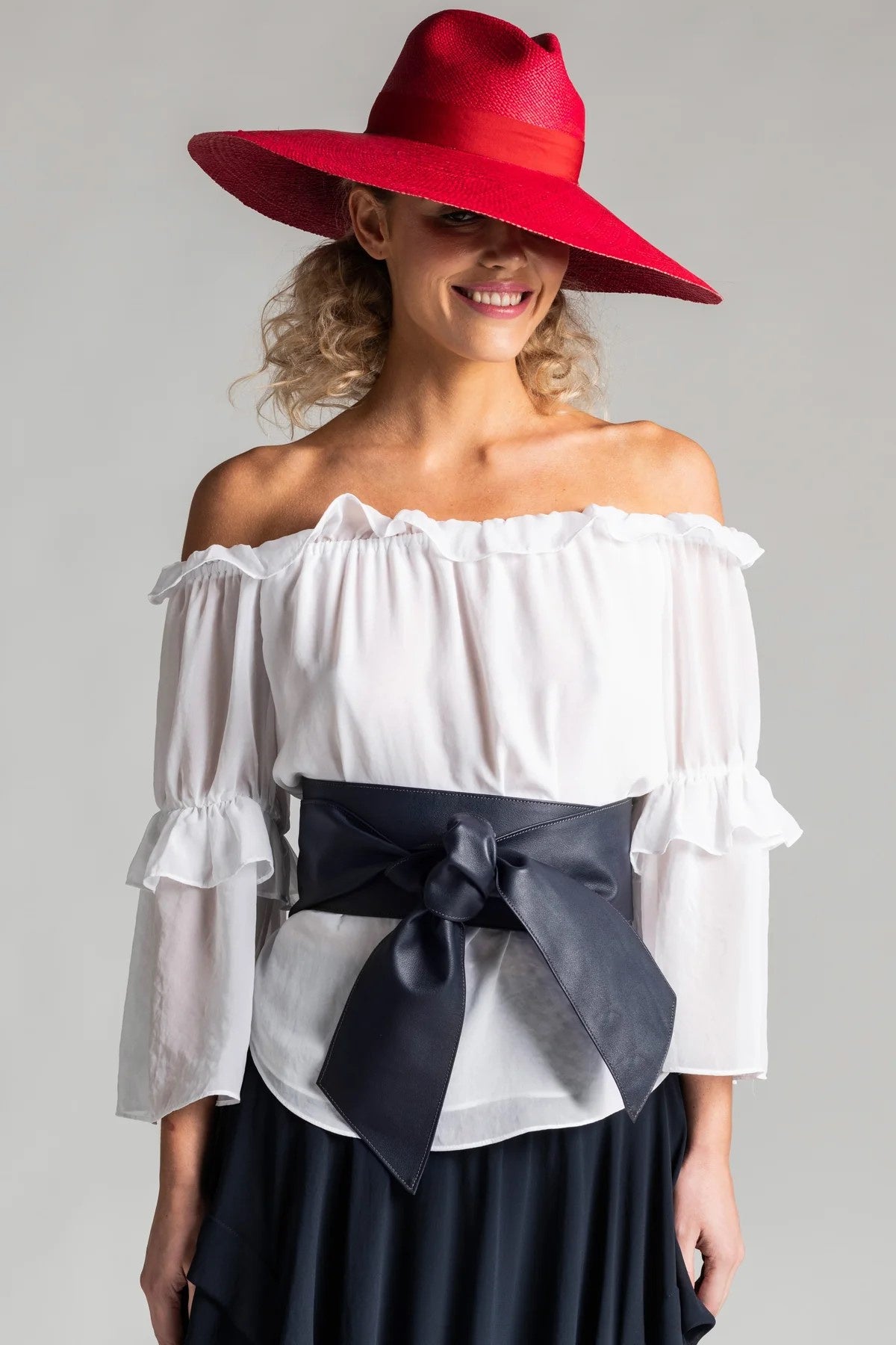 6009  NAVY Soft Leather Wrap Belt