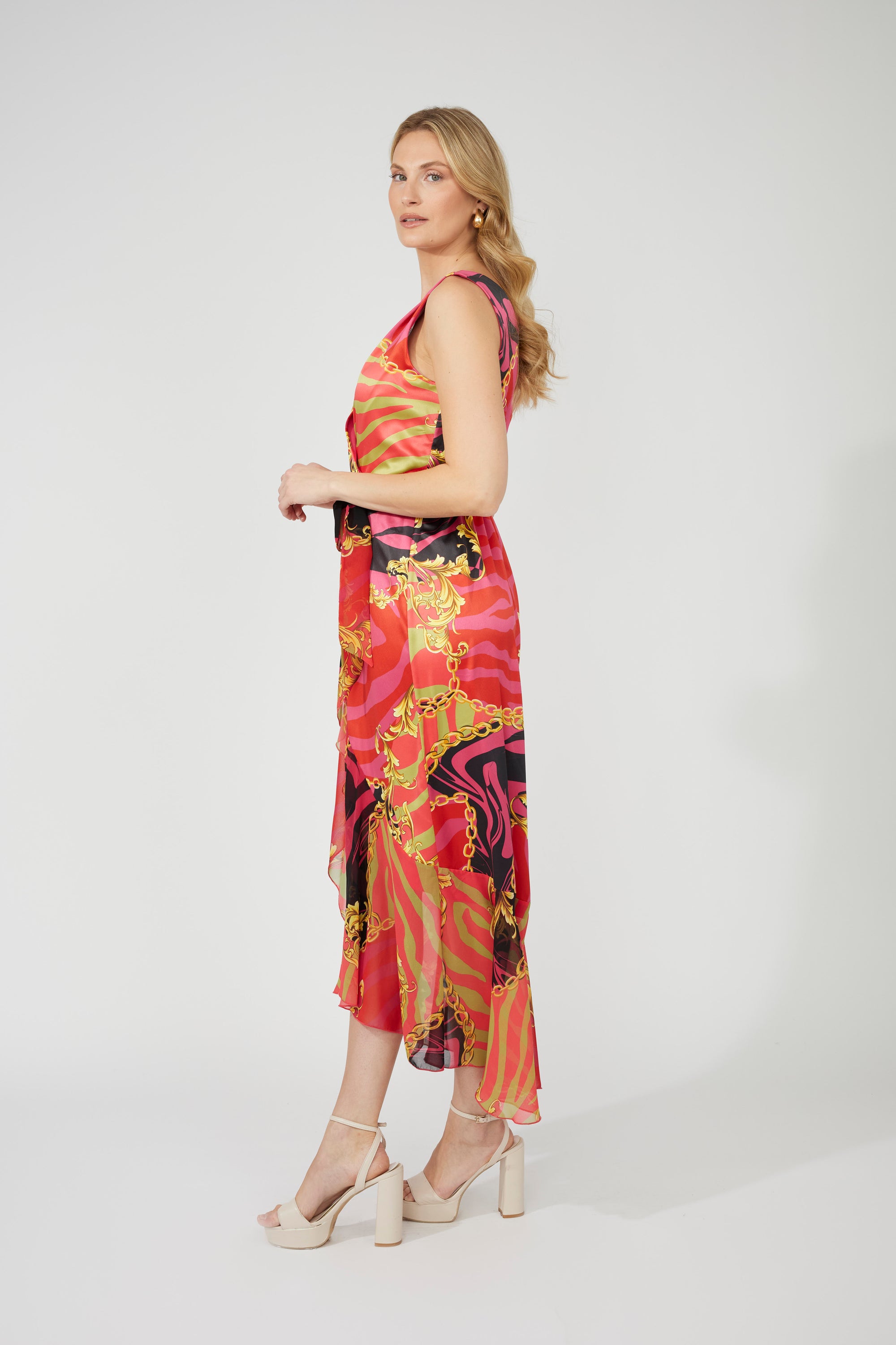 251218 Pink/Gold  Maxi Wrap Dress With Belt