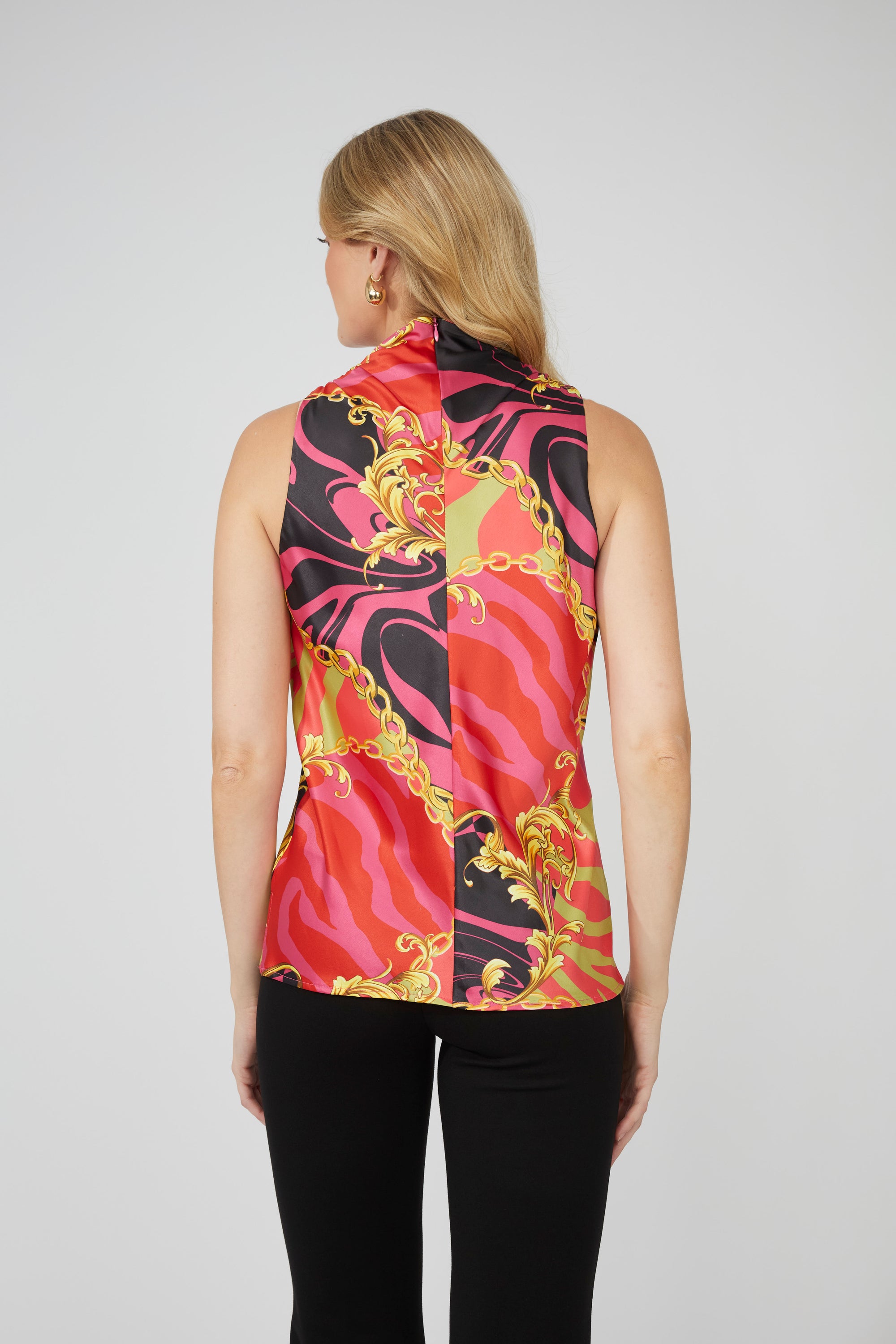 251219 Chic Sleeveless Satin Print Top