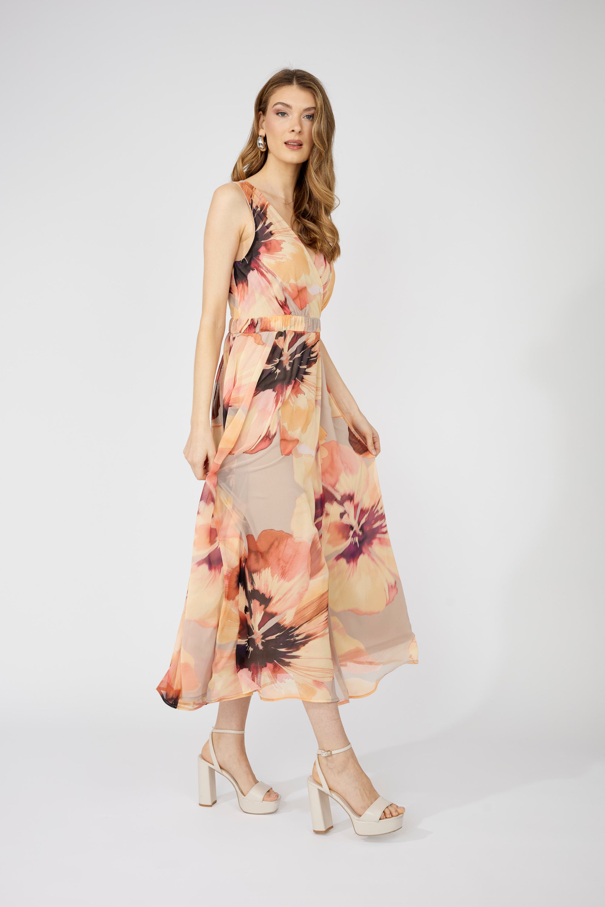 251334 Soft Floral Sleeveless Wrap Dress