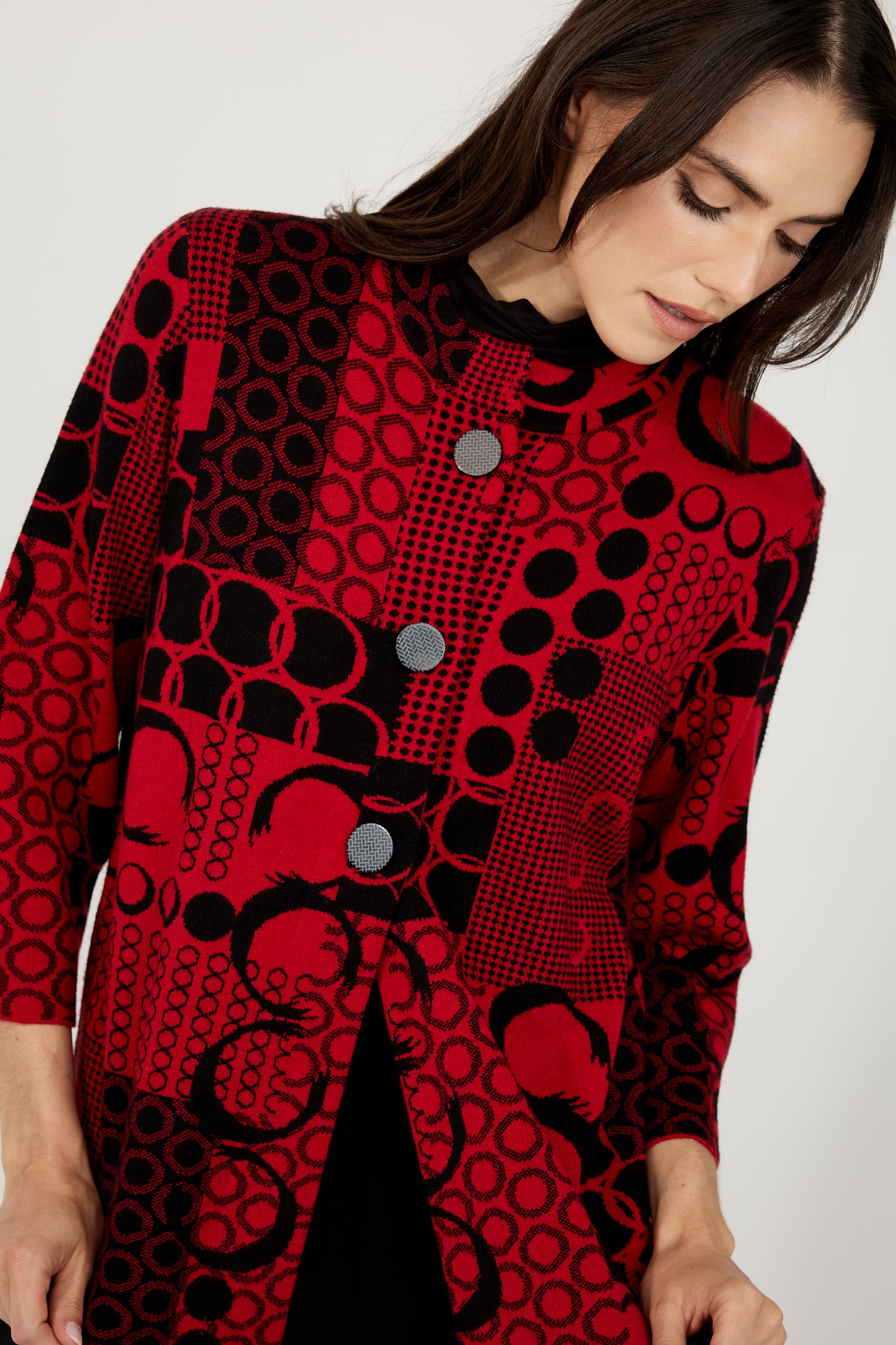 FL4992 Geisha Red Button Jumper Jacket