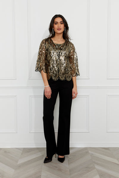 259729 Art Deco Golden Sequin Sheer Jacket