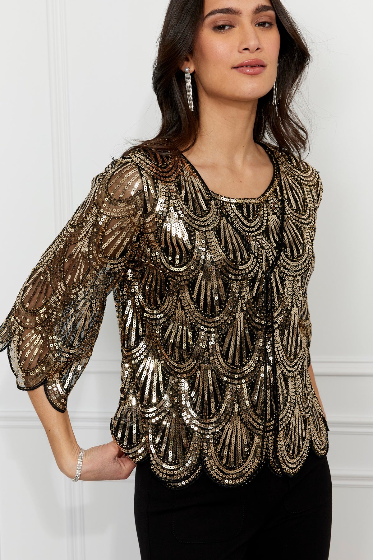 259729 Art Deco Golden Sequin Sheer Jacket
