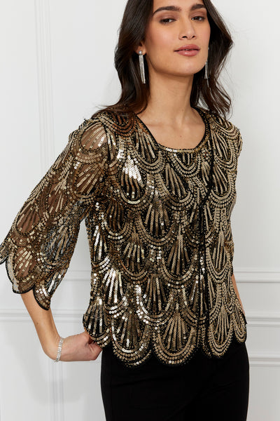 259729 Art Deco Golden Sequin Sheer Jacket