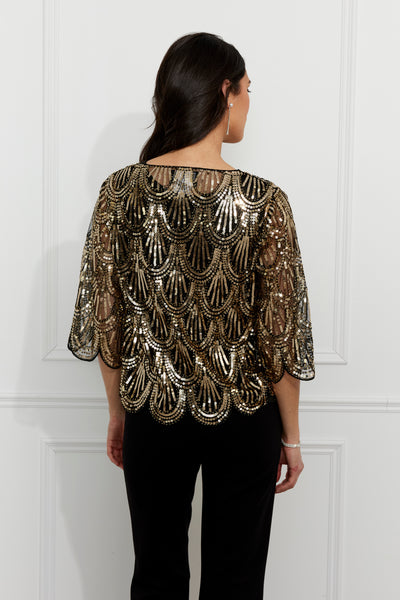 259729 Art Deco Golden Sequin Sheer Jacket