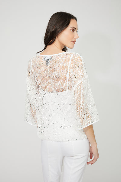 FL261116  Sheer Shell Shimmer Top With White Cami