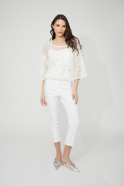 FL261116  Sheer Shell Shimmer Top With White Cami