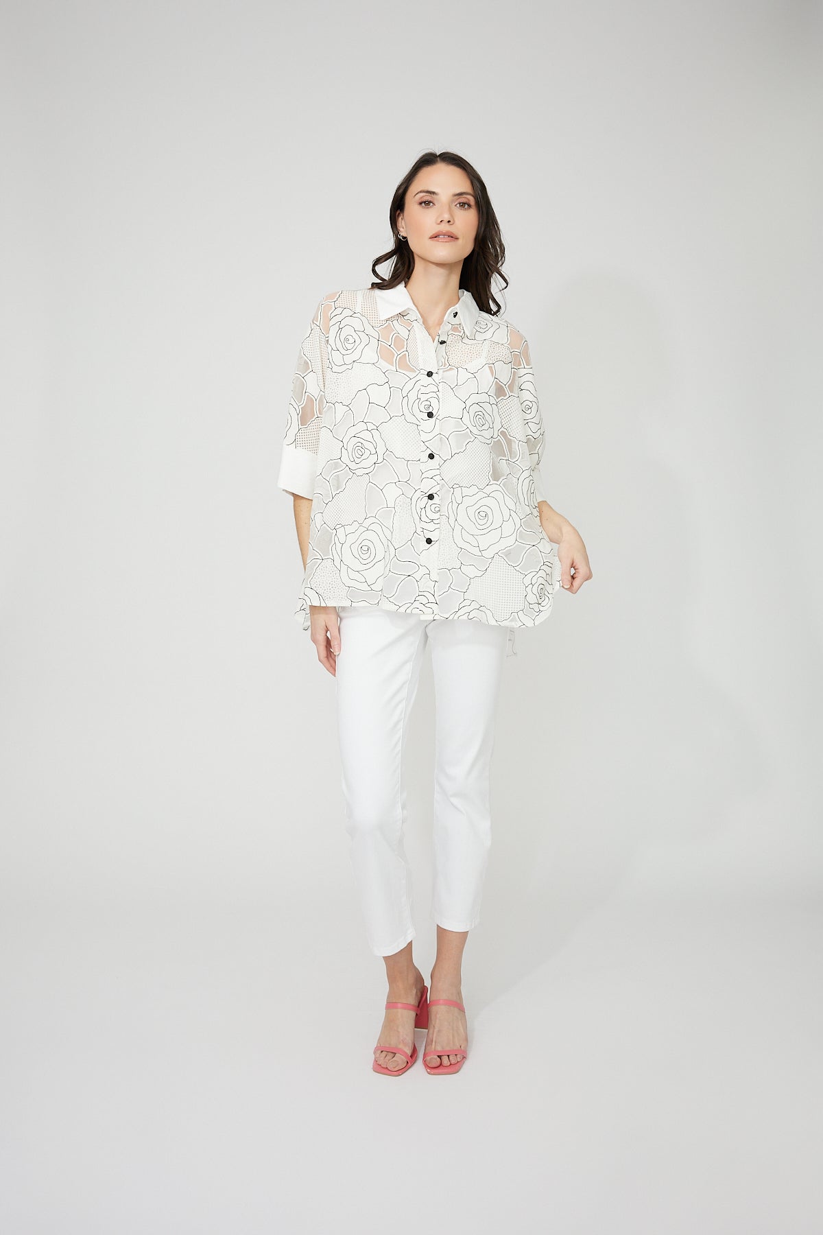 FL261194 Rayon Burnout Breezy Button Front Overshirt