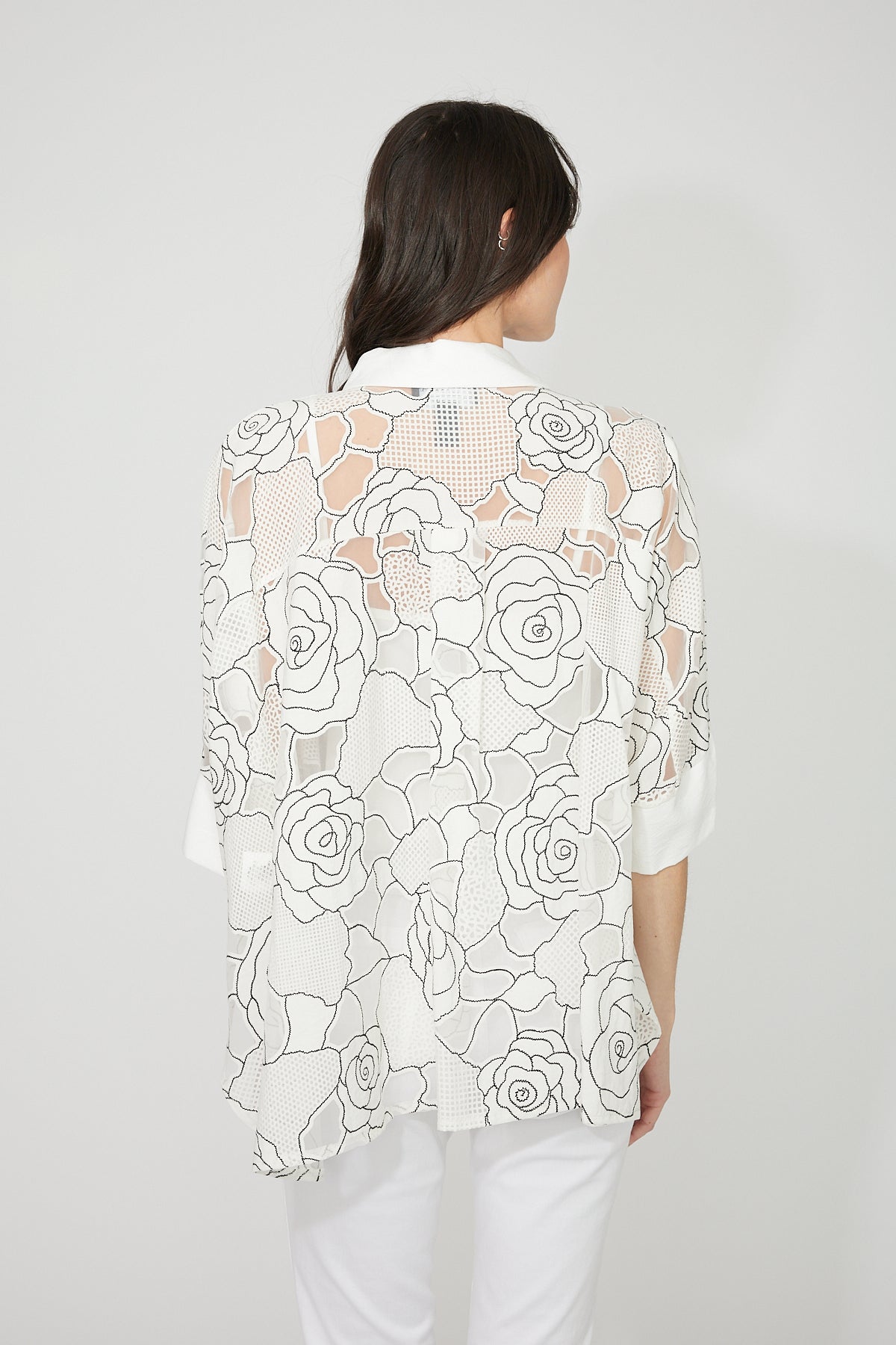 FL261194 Rayon Burnout Breezy Button Front Overshirt