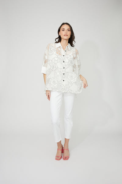 FL261194 Rayon Burnout Breezy Button Front Overshirt