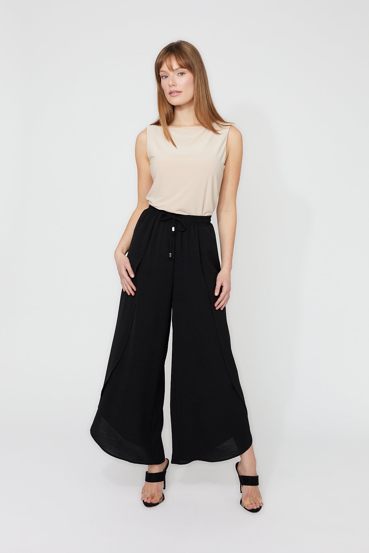 FL261392 Curve Layer Wide Leg Tie Pant