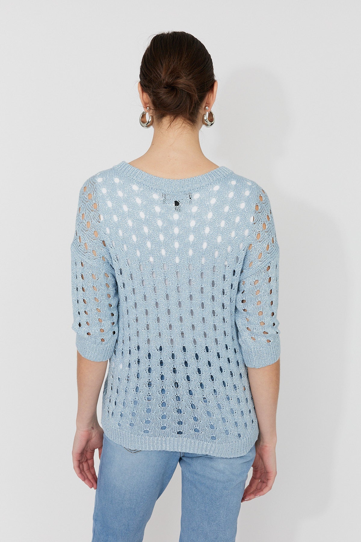 FL261611 Fine Crochet V Neck Sweater