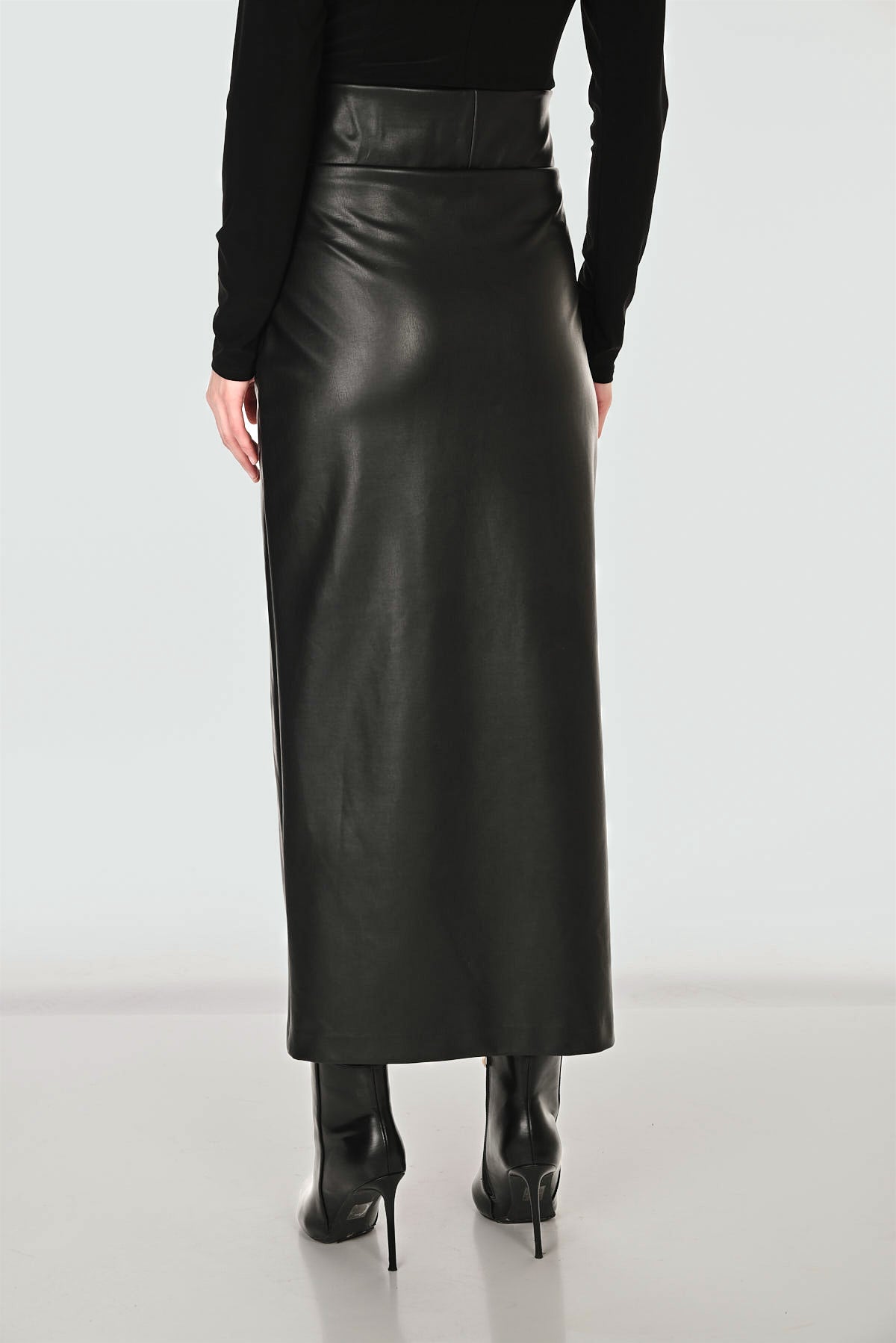 FL263268 Leatherette Split Panel Pencil Skirt