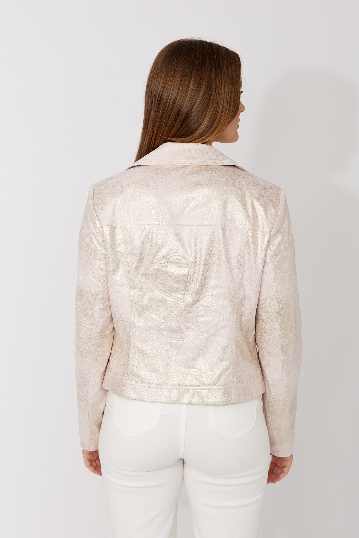 266532 Champagne Foil Zipped Biker Jacket
