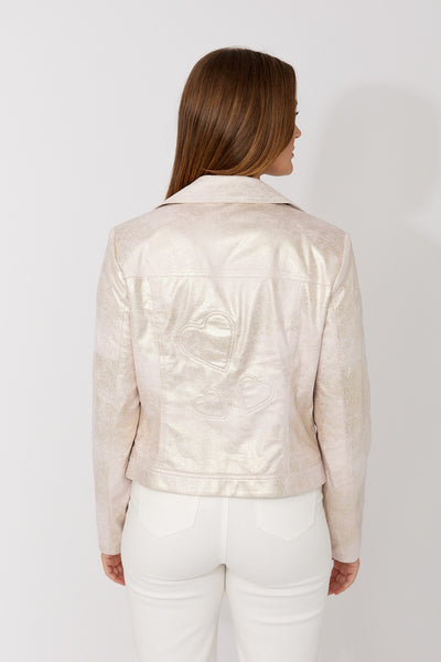 266532 Champagne Foil Zipped Biker Jacket