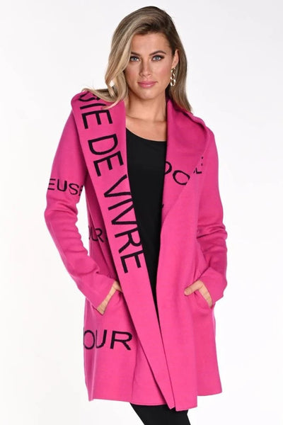 214144U Fuchsia Rayon Blend Cardigan Coat With Hood
