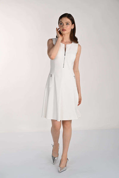 FL261404 Classic BLACK Fit & Flair A-Line Zip Trim Dress
