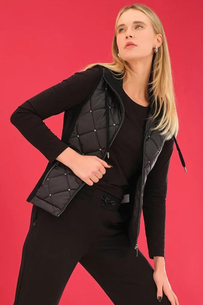 D75155 BLACK Zip-Up Stud Quilt Vest