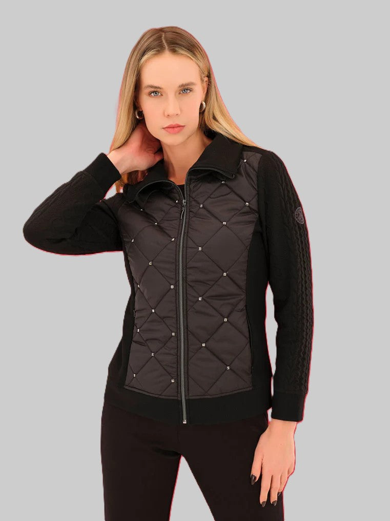 75156 OFF WHITE Diamond Quilt & Cable Jacquard Zip Up Jacket