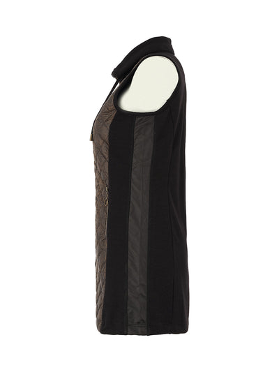 D75159 OLIVE/ BLACK Long Line  Zip-Up Stud Quilt Vest