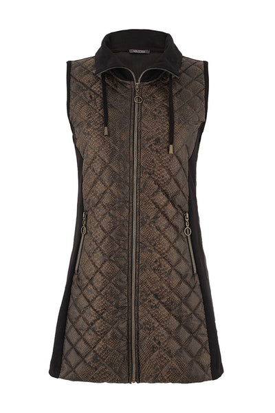 D75159 OLIVE/ BLACK Long Line  Zip-Up Stud Quilt Vest