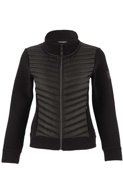 75196 BLACK  V Line Quilt & Cable Jacquard Zip Up Jacket